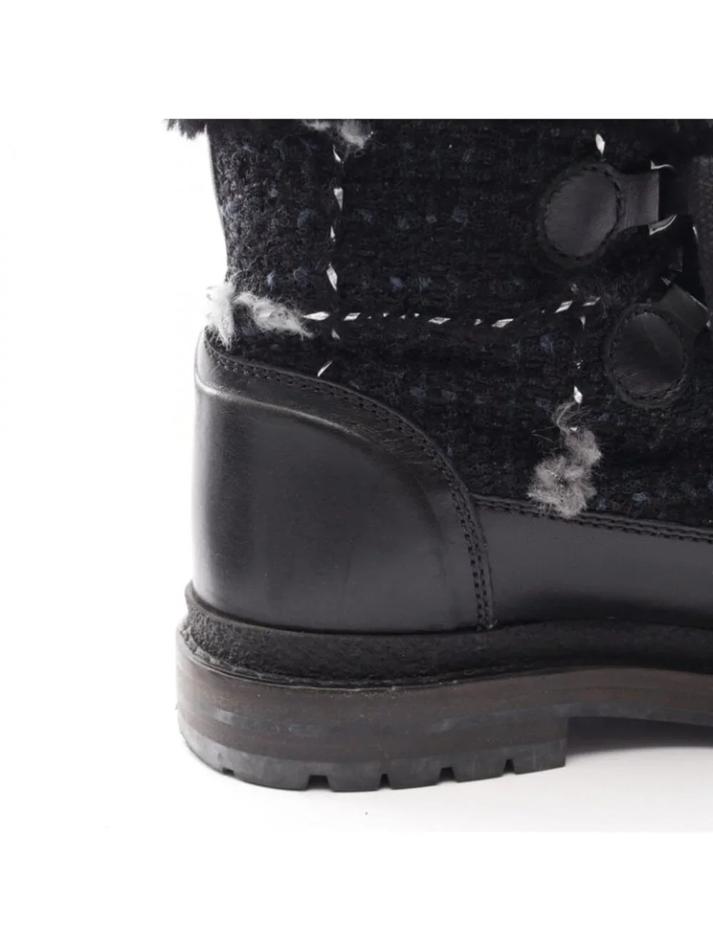 Chanel Boots CC Logo Ankle Combat Fabric Leather